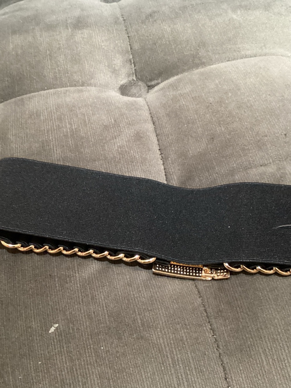 Black Elastic Belt with Gold Buckle - Picture 3 of 3